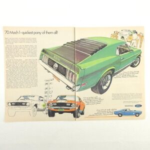 VTG 1970 Ford Mustang Mach 1 Advertising Print Ad 428 Cobra Jet Green Promo Art